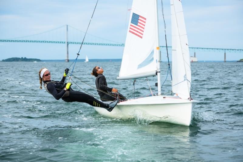 L to R: Lara Dallman Weiss and ENS Nikole ‘Nikki' Barnes in a training session off Newport, Rhode Island photo copyright Cate Brown Photography taken at  and featuring the 470 class