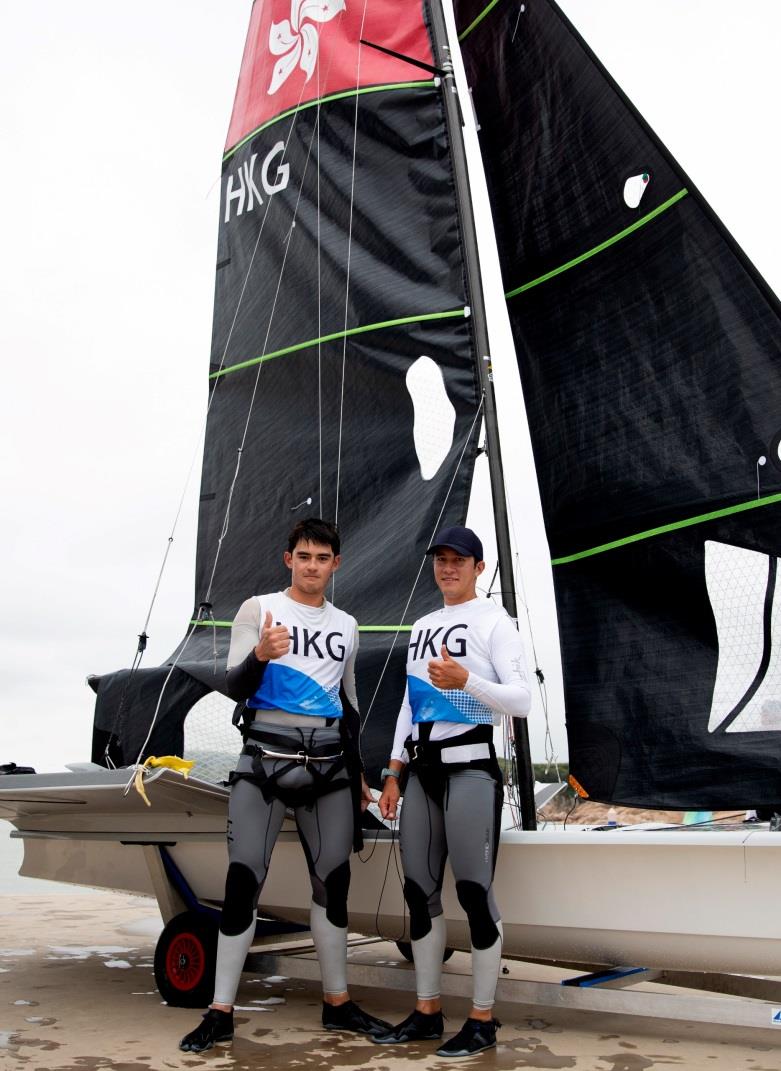 Russell Aylsworth (left) and Akira Sakai have clinched a Paris Olympics qualification for Hong Kong photo copyright HKSF taken at COYCH Hyeres and featuring the 49er class