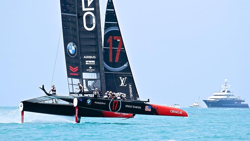Oracle Team USA sets up for a gybe - Leg 2 - Race 9 - Round Robin2, America's Cup Qualifier - Day 7, June 2, 2017 (ADT) photo copyright Richard Gladwell taken at  and featuring the AC50 class