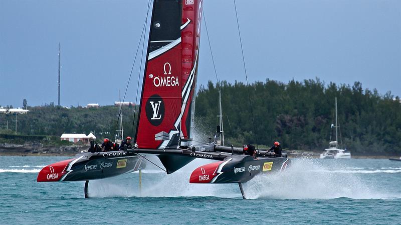 Emirates Team New Zealand - Race 6 - Bermuda June 11, 2017 - Start of Leg 2 sailing at approximately 35kts photo copyright Richard Gladwell taken at  and featuring the AC50 class
