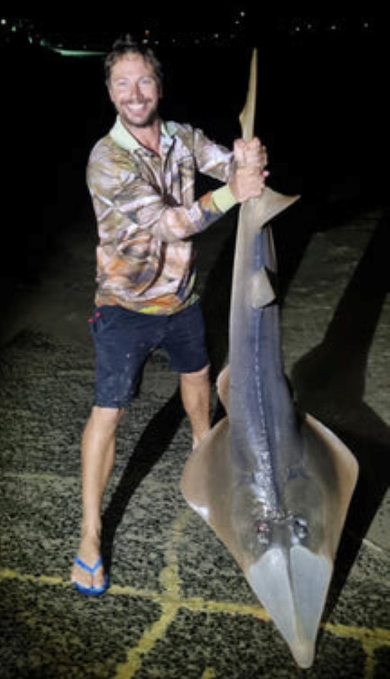 Nick caught this solid shovelly on a live garfish near the Burrum River mouth recently. A tough adversary that was released unharmed - photo © Fisho's Tackle World