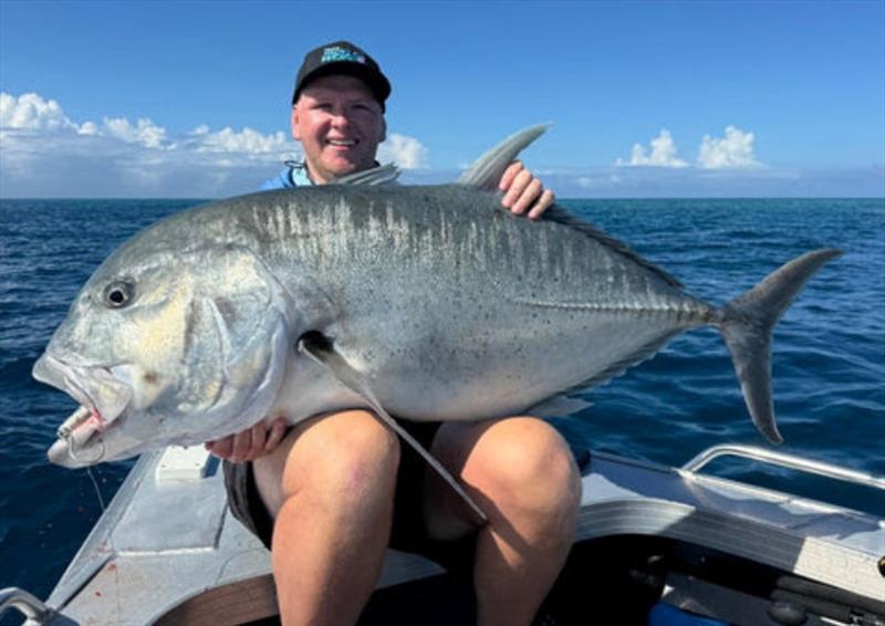 Stick baits are must-have arsenal for Swains trips and easier on big blokes than poppers - eh Logan. Fish of the trip by far that triggered a few quiet ales photo copyright Fisho's Tackle World taken at  and featuring the Fishing boat class