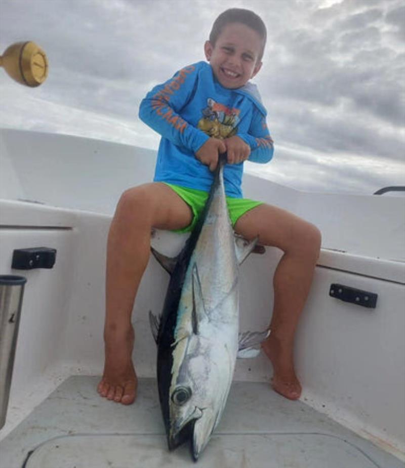 Young Kingy is an absolute machine on the pelagics. He had a ball out fishing with his dad, catching tuna galore - photo © Fisho's Tackle World
