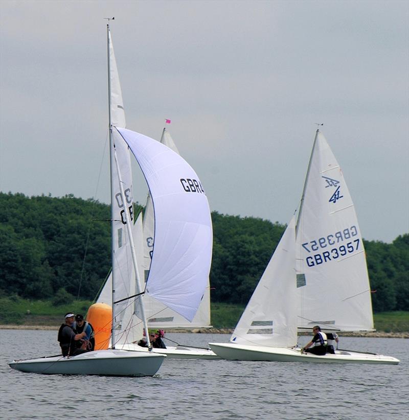 Greg Wells & Andrew Jameson round the windward mark in the lead (race 1 of the Flying Fifteen Inland Championships) photo copyright GWSC taken at Grafham Water Sailing Club and featuring the Flying Fifteen class