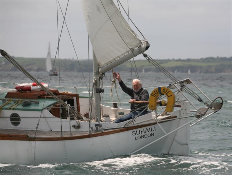 Sir Robin Knox-Johnston at the helm of his famous yacht Suhaili after the start of the GGR SITRaN Challenge Race to Les Sables d'Olonne France photo copyright Bill Rowntree / PPL / GGR taken at  and featuring the IRC class
