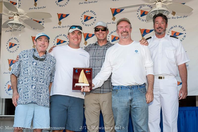 Team 3 Ball JT (USA 3) from Kemah, TX LYC with Jack Franco (Helm), Bill Hardesty (Main Trimmer), Rob Lindley (Bow), and Allen Terhune (Headsail Trimmer) take First Place Overall with 35 points - 2018 J 70 Midwinter Championship photo copyright Marco Oquendo taken at Coral Reef Yacht Club and featuring the J70 class