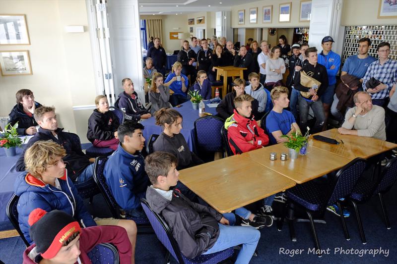 Competitors gathered for today's mid-morning briefing ahead of the 2017 Endeavour Trophy photo copyright Roger Mant Photography taken at Royal Corinthian Yacht Club, Burnham and featuring the RS200 class