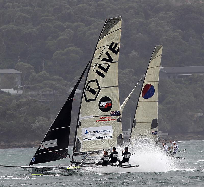 Ilve and Yandoo on the two-sail reach to the bottom mark - Race 2, JJ Giltinan 18ft Skiff Championship, Sydney, March 4, 2018 photo copyright Frank Quealey taken at Australian 18 Footers League and featuring the 18ft Skiff class