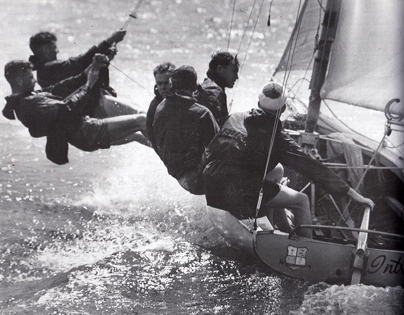 Intrigue and her men on the trapeze photo copyright Wayne Pascoe Collection taken at Australian 18 Footers League and featuring the 18ft Skiff class