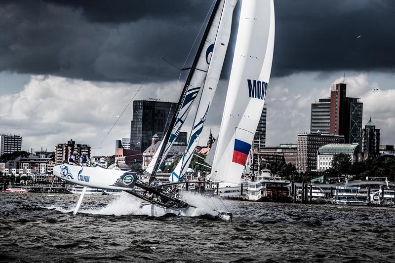 Gazprom Team Russia blast downwind on day 4 of Extreme Sailing Series Act 5, Hamburg - photo © Jesus Renedo / OC Sport