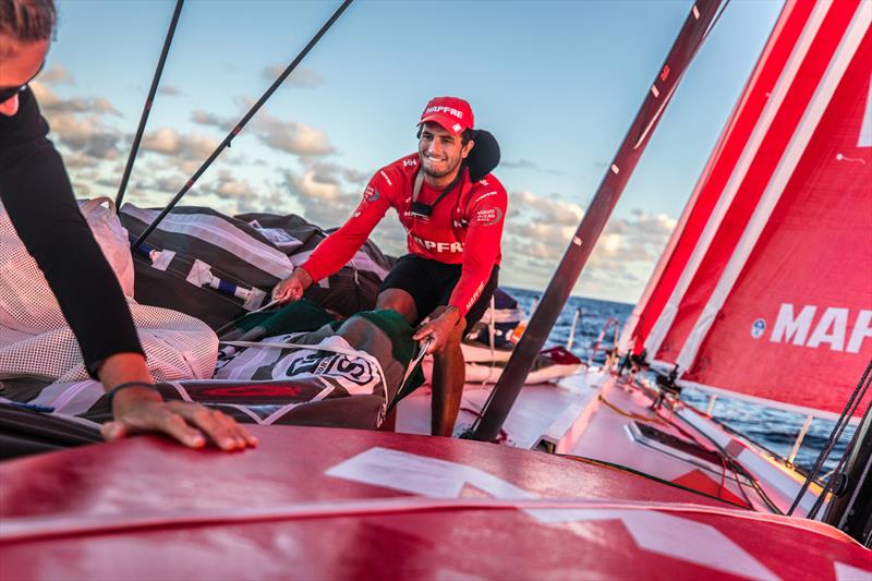 Leg 6 to Auckland, day 19 on board MAPFRE, Blair Tuke moving a sail. 25 February,  photo copyright Ugo Fonolla / Volvo Ocean Race taken at  and featuring the Volvo One-Design class