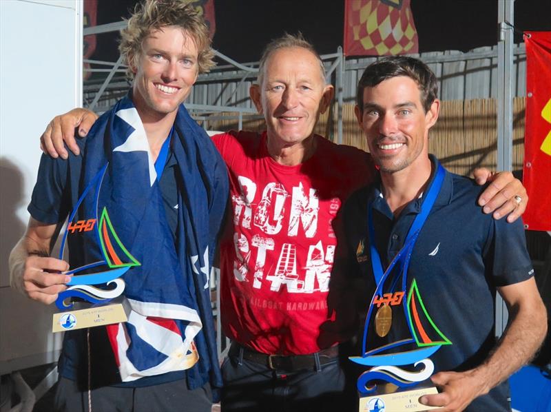 Gold for Mat Belcher & Will Ryan with coach Victor Kovalenko at the 470 Worlds in Haifa photo copyright Australian Sailing Team taken at Haifa Sailing Center and featuring the 470 class