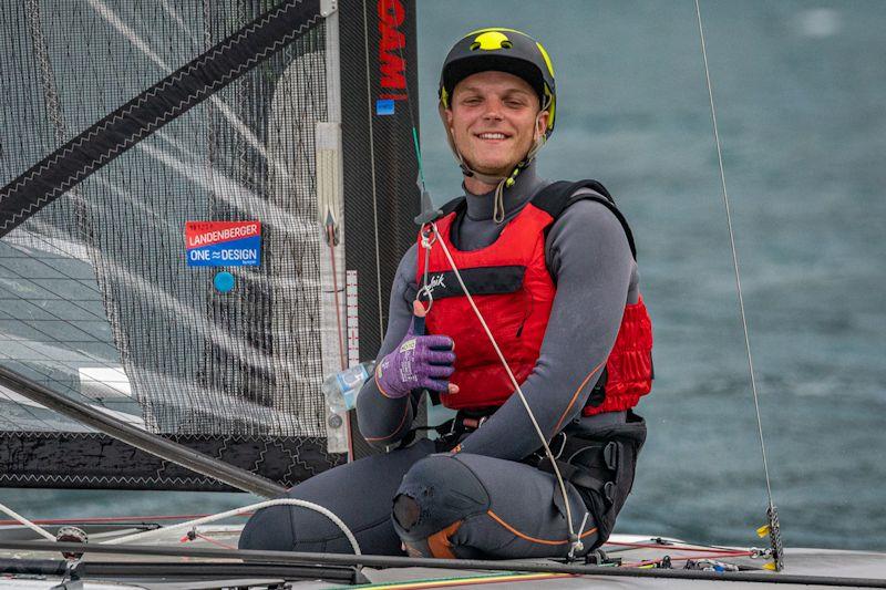 Moritz Weis, GER.  The Little German Fox is unstoppable in the lighter winds, maybe it's his year in the Classic Category? photo copyright Gordon Upton / www.guppypix.com taken at Houston Yacht Club and featuring the A Class Catamaran class
