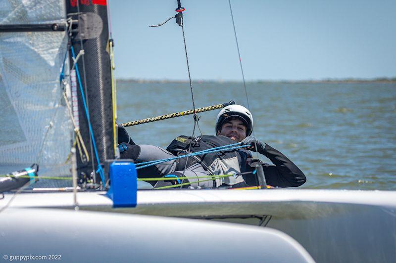 Kuba Surowiec, POL.  Looking forward to resuming battle with his closest rival, Ravi Parent again, in the Open Category photo copyright Gordon Upton / www.guppypix.com taken at Houston Yacht Club and featuring the A Class Catamaran class