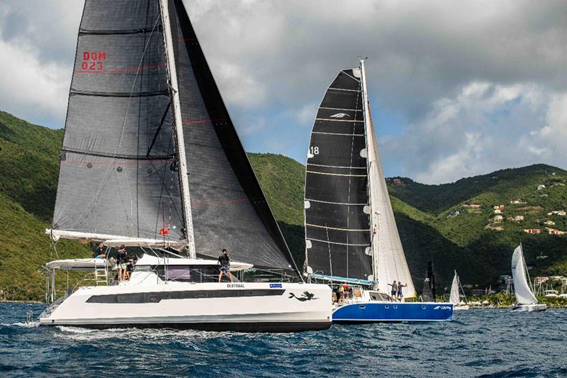 La Novia and the Cruising Multihull class sets off outside Nanny Cay for the Round Tortola Race - 2024 BVI Spring Regatta and Sailing Festival photo copyright Alex Turnbull / Tidal Pulse taken at Royal BVI Yacht Club and featuring the Catamaran class