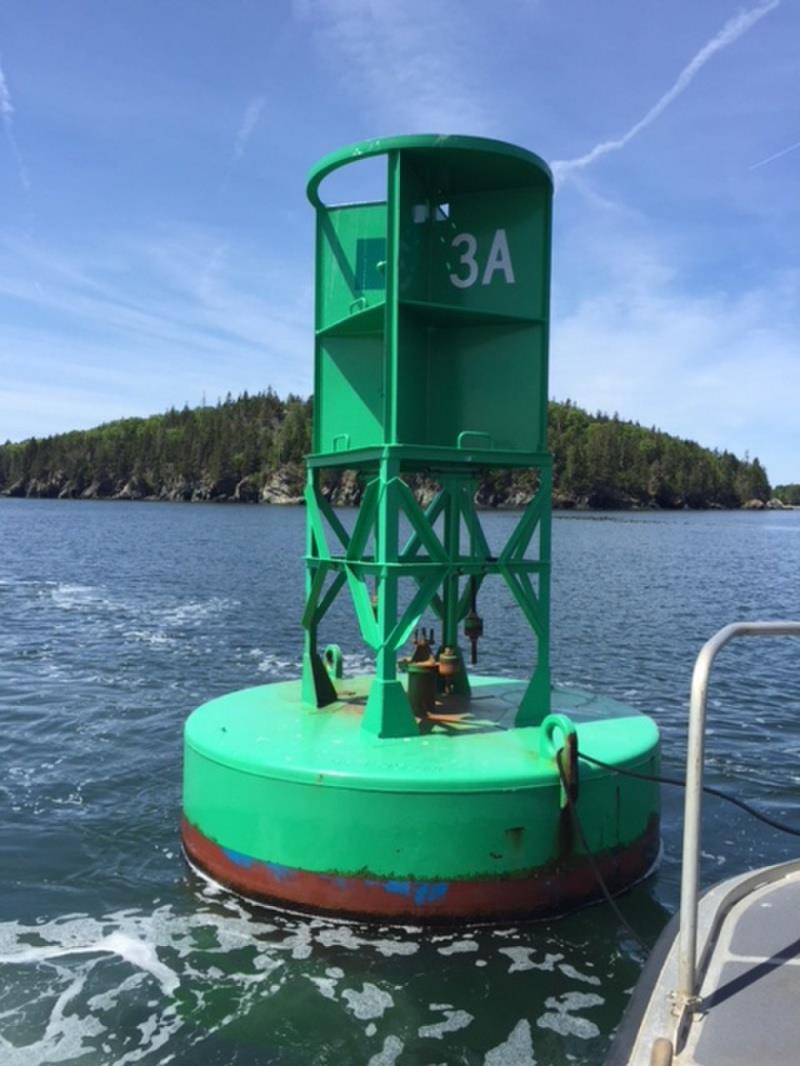 The space in which a sound signaling brass bell typically hangs on this offshore buoy is empty after the bell was stolen, off the coast of Maine. Stealing a sound signaling device off a buoy is a federal offense and can be punishable with heavy fines photo copyright U.S. Coast Guard taken at  and featuring the Cruising Yacht class