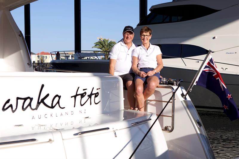 Brian and Cath Carran on their S70 at Maritimo's Hope Harbour facility when they took delivery photo copyright Paul Wilson taken at  and featuring the Cruising Yacht class