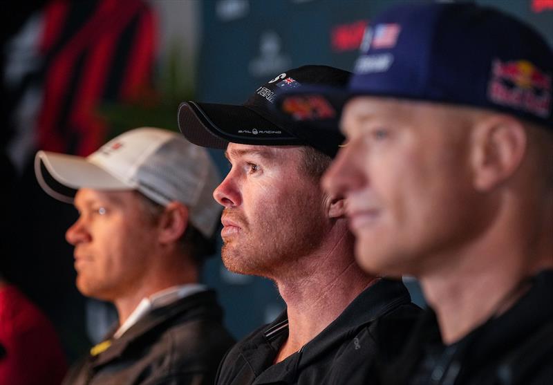 Part of the white-hot SailGP lineup - from left: Nathan Outteridge (SUI) Tom Slingsby (AUS),  and Jimmy Spithill (USA)   photo copyright Bob Martin/SailGP taken at Royal Plymouth Corinthian Yacht Club and featuring the F50 class