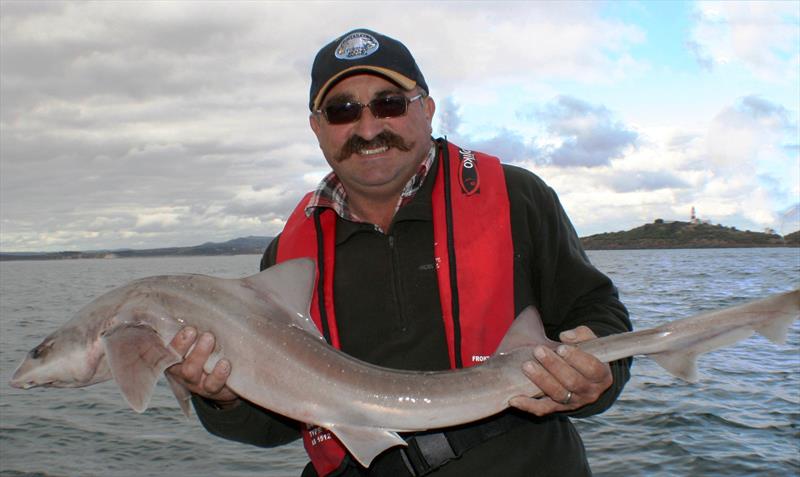 Carl with a nice Bass Strait gummy - photo © Carl Hyland