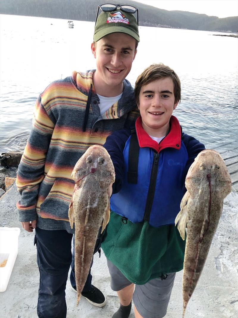 Louis and Charles Calhuon with two nice Southern flathead photo copyright Carl Hyland taken at  and featuring the Fishing boat class