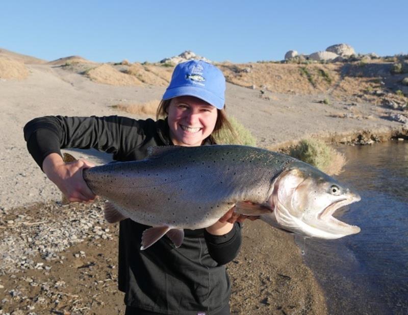Angler Lauren Dunn caught and released this impressive cutthroat trout (Oncorhynchus clarki) that weighed in at 4.5 kilograms (10 pounds) and qualifies her for the potential new women's 2 kg (4 lb) line class world record photo copyright IGFA taken at  and featuring the Fishing boat class