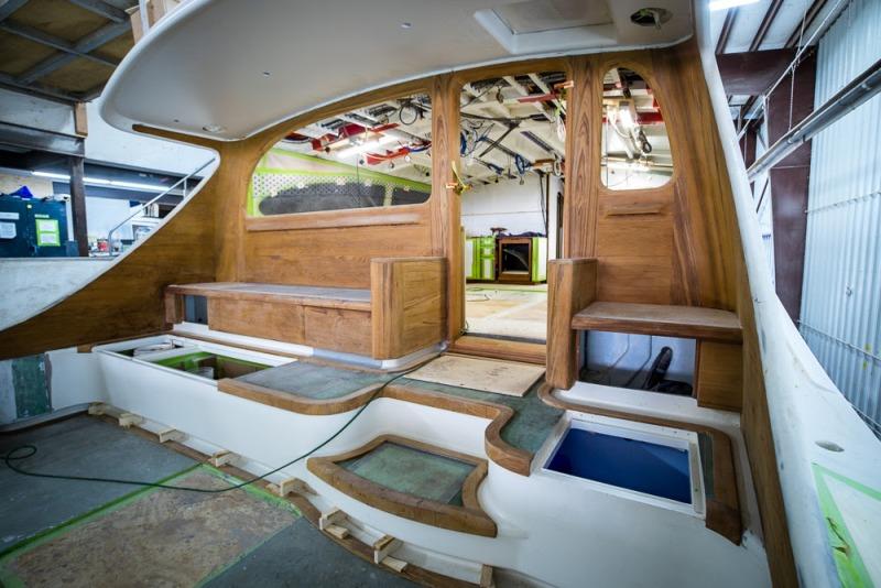 The teak aft bulkhead, installed photo copyright Bayliss Boatworks taken at  and featuring the Fishing boat class
