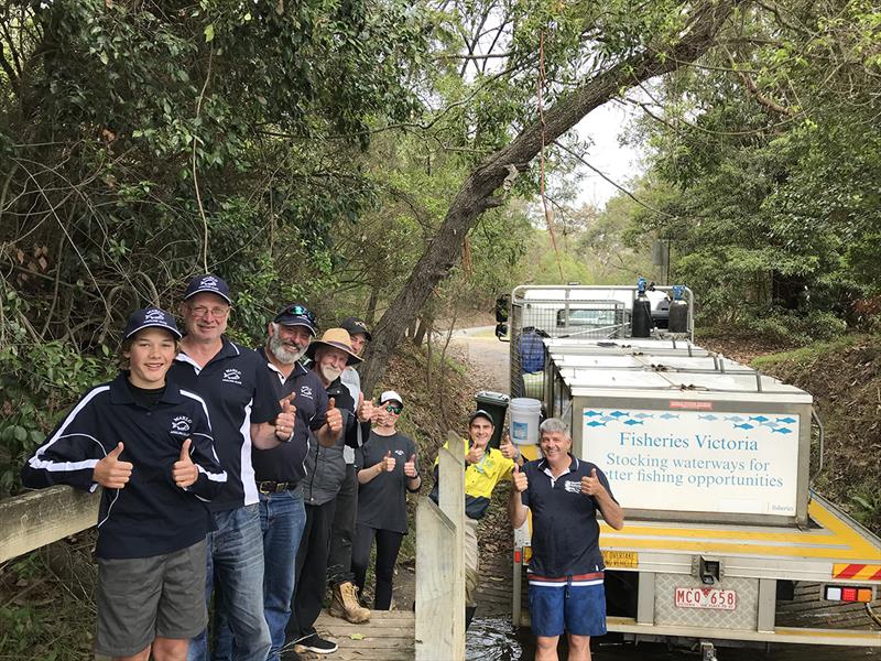 Group with Fisheries truck: VFA staff Craig and Will Ingram with the Marlo Angling Club photo copyright Sarah Hetherington taken at  and featuring the Fishing boat class