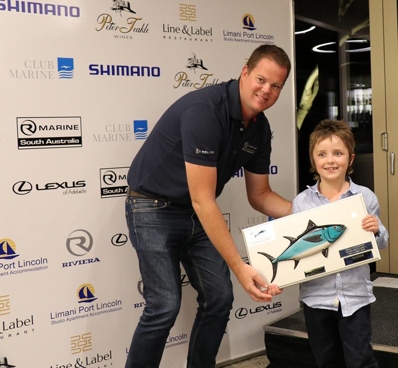 2018 Champion Small Fry Harry Czabayski received his award from Daniel Westbury - Riviera Port Lincoln Tuna Classic photo copyright Riviera Studio taken at  and featuring the Fishing boat class