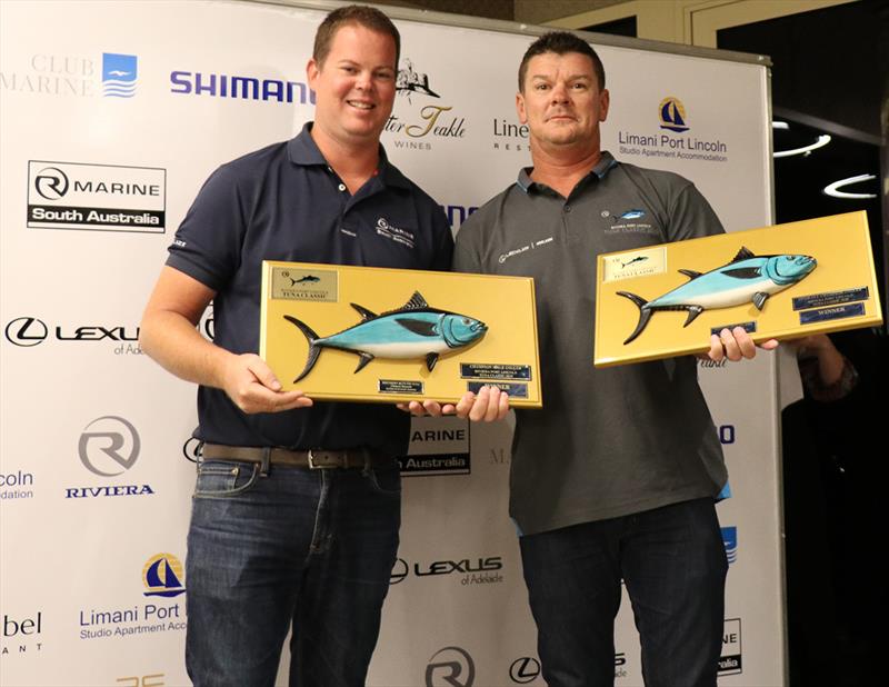 R Marine SA's Daniel Westbury presents the 2018 Champion Angler award to Jeremy Cooper- Riviera Port Lincoln Tuna Classic photo copyright Riviera Studio taken at  and featuring the Fishing boat class
