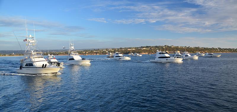 Ready to fish - the line-up of competing boats in the 2018 Riviera Port Lincoln Tuna Classic get set for the starter's horn and the spring to Memory Cove photo copyright Riviera Studio taken at  and featuring the Fishing boat class