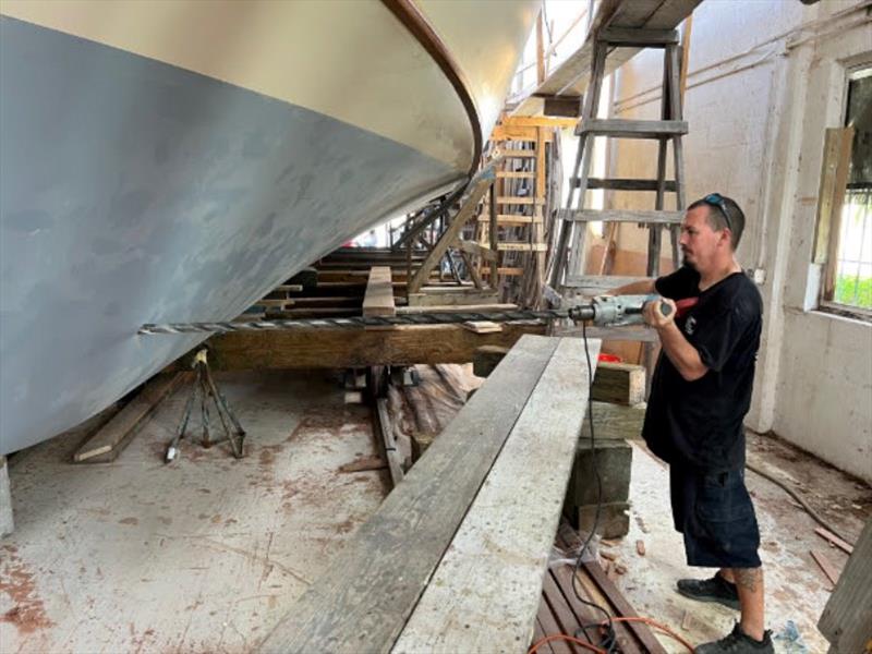Hull #9 - Bowthruster installation photo copyright Michael Rybovich & Sons taken at  and featuring the Fishing boat class