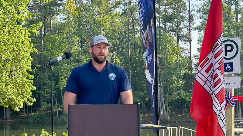 USA Conservation Coordinator Cody Campbell speaks to the crowd about the project and collaborative effort between local union volunteers and the U.S. Army Corps of Engineers - photo © Union Sportsmen's Alliance