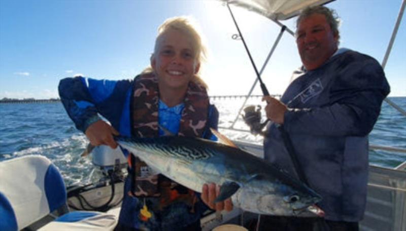 Young Jo had a ball casting into schools of tuna last weekend. He caught one last mack tuna on their return to the harbour - photo © Fisho's Tackle World