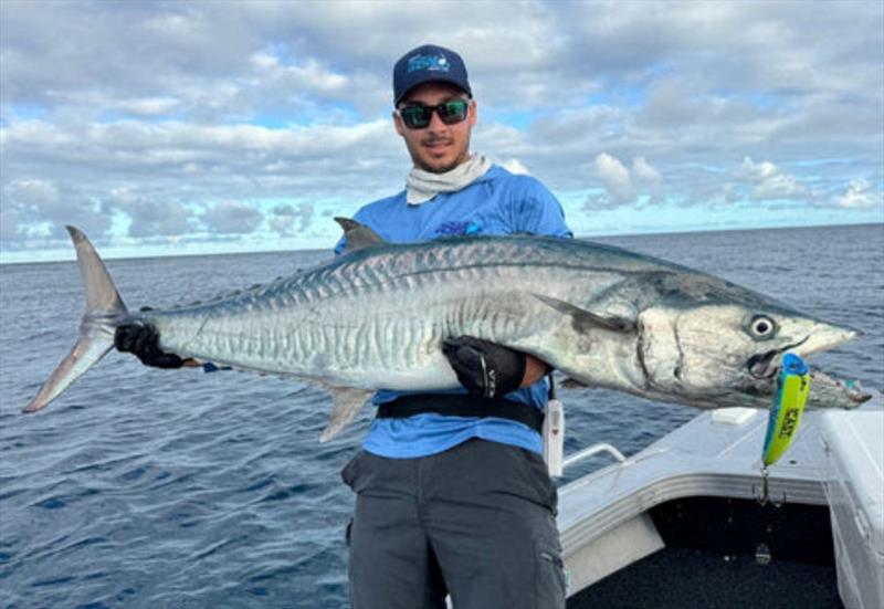 Dane with just shy of 30 kilos of spanish mackerel caught at the Swains on a Cast Downunder floating stickbait photo copyright Fisho's Tackle World taken at  and featuring the Fishing boat class