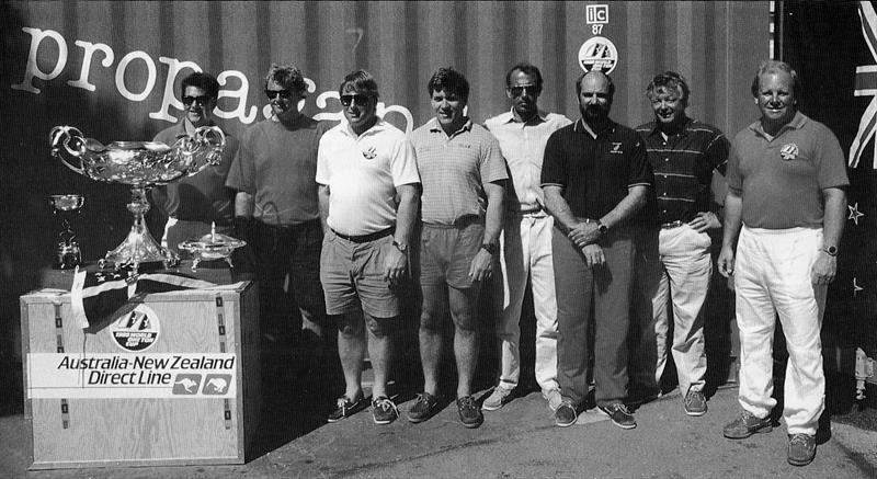 Propaganda, 1988 One Ton Cup winner crew: From left - Dean Phipps, Rick Dodson (skipper) Harry Dodson, Dennis Kendal, Mike Spanhake, John Newton, Tim Bailey (Owner) and Chris Cooney (Manager) photo copyright Philip MacAlister taken at Royal New Zealand Yacht Squadron and featuring the IOR class