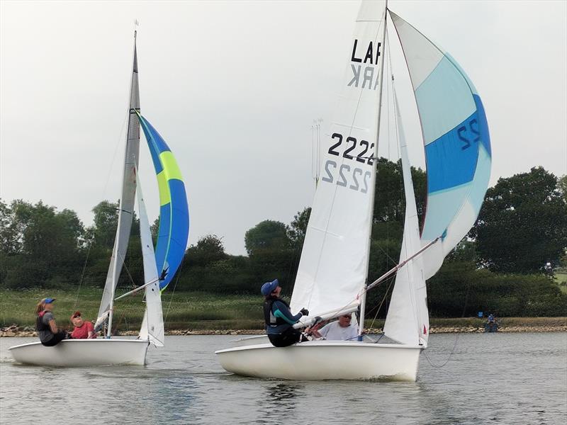 Graeme and Sarah Castle ahead of Tony Hotchkiss and Kimmie Dooner at the Banbury Lark Open photo copyright Paul Rhodes taken at Banbury Sailing Club and featuring the Lark class