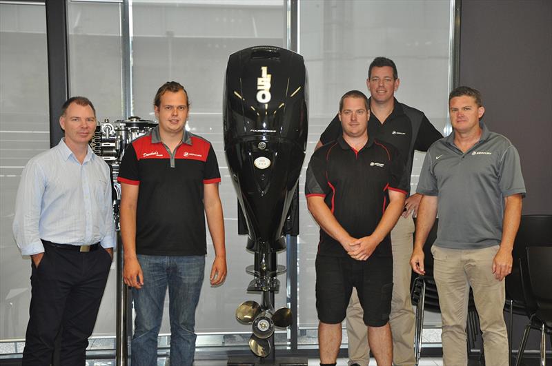 (l-r) Nicholas Webb, Snr Dir. of Engine Products, Aftersales & Marketing ANZP; Mercury Technicians Frazer Donehue (Donehue's Leisure) and Stephan Schmitter (Nautical Marine); Will Sangster, General Manager ANZP; and Scott Browne, Service Manager VIC/TAS photo copyright Mercury Marine taken at  and featuring the Marine Industry class