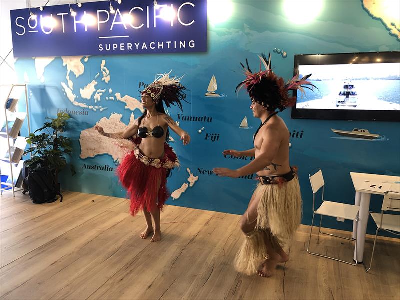 The Cook Islands Dancers performing on the South Pacific stand - Monaco Yacht Show 2019 - photo © Maddie Spencer