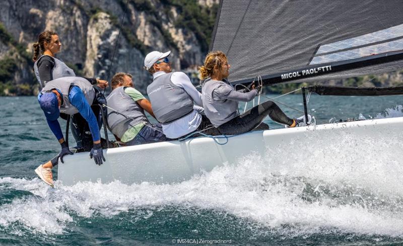 Reigning Melges 24 European Champion Strambapapà (ITA), owned and helmed by former Italian Olympian Michele Paoletti, crewing with his wife Giovanna Micol - Melges 24 European Sailing Series, Fraglia Vela Riva July 2023 photo copyright IM24CA / Zerogradinord taken at Fraglia Vela Riva and featuring the Melges 24 class