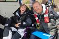 Geoff Holt with Natasha Lambert after she completes her Channel crossing in Dover © RYA