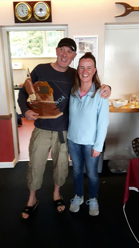 Damian Bracken presented with new GP14 Ulster Championship trophy by Laura Thompson photo copyright Laura Thompson taken at East Down Yacht Club