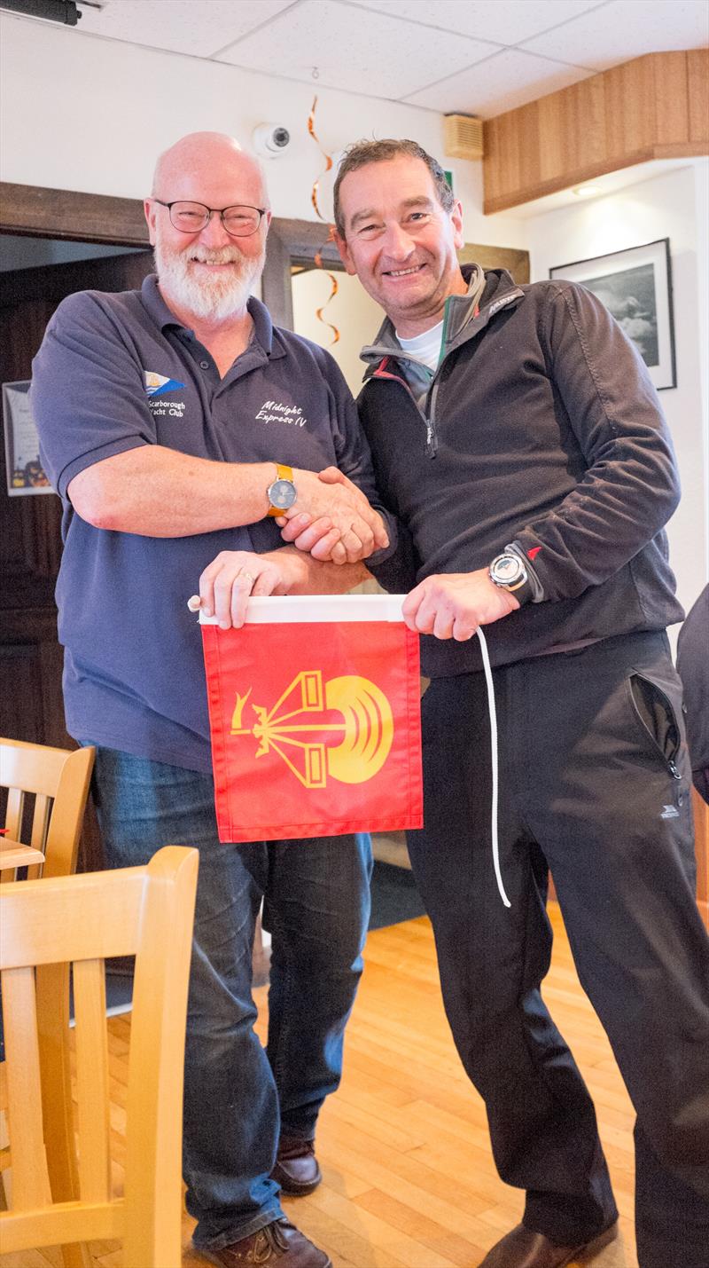 Rich Craven congratulates Vision Skipper Jon Livesay after Scarborough YC Autumn Series Race 2 photo copyright SYC taken at Scarborough Yacht Club