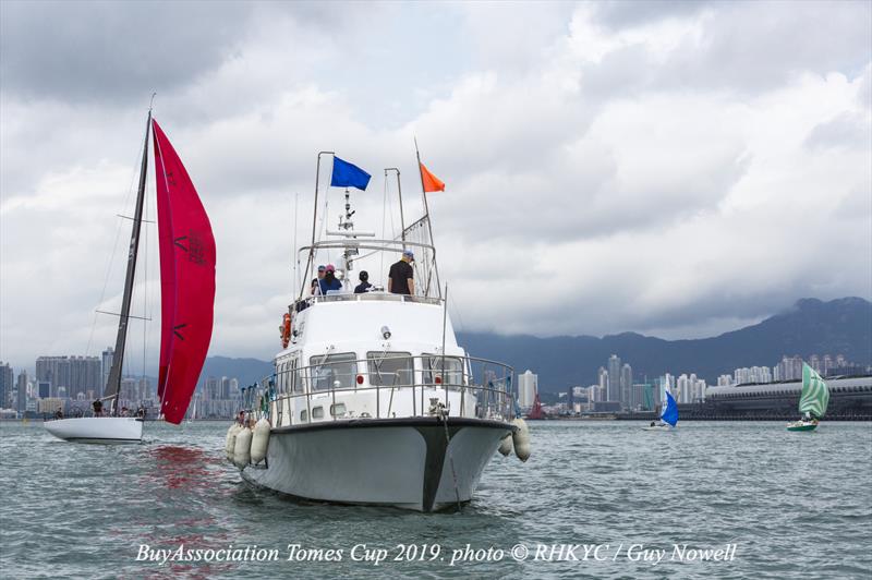 Almost too close to call. Ambush (left) edges in front of Windfall and Forty Forte at the finish. BuyAssociation Tomes Cup 2019 at RHKYC photo copyright Guy Nowell / RHKYC taken at Royal Hong Kong Yacht Club