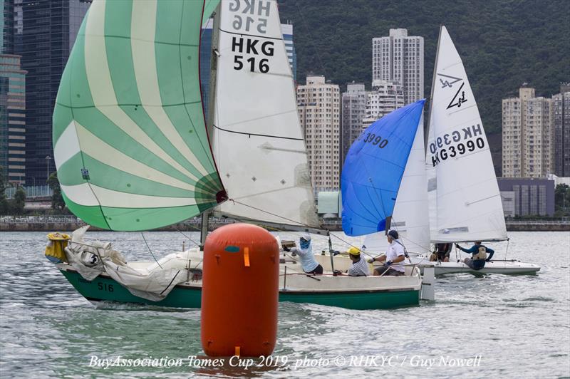 Side by side at the finish. Windfall (Pandora) and Forty Forte (FF). BuyAssociation Tomes Cup 2019 at RHKYC photo copyright Guy Nowell / RHKYC taken at Royal Hong Kong Yacht Club