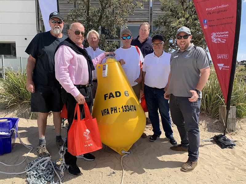 Members of Lorne Aquatic and Angling Club and Mike Burgess from VR Fish with one of the new FADs to be deployed off Lorne and Aireys Inlet photo copyright Lauren Hall taken at 