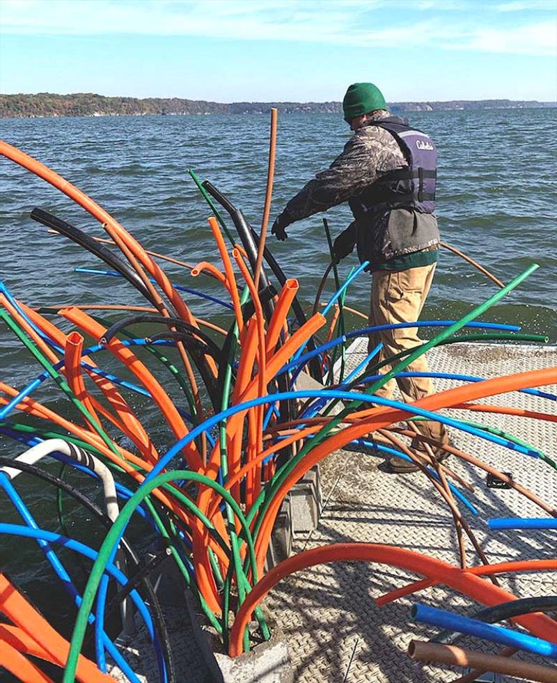 Alabama fisheries biologists are restoring reservoir habitat with spider block fish attractors built by UBC Local 318 and Millwright and Machinery Erectors Local 1192 apprentices. - photo © Union Sportsmen's Alliance