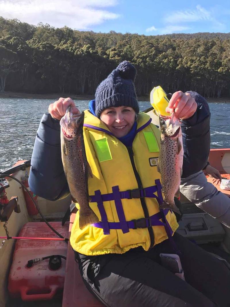 Sarah Chiffey enjoying the opening of the trout season at Bradys Lake photo copyright Inland Fisheries Tasmania taken at 
