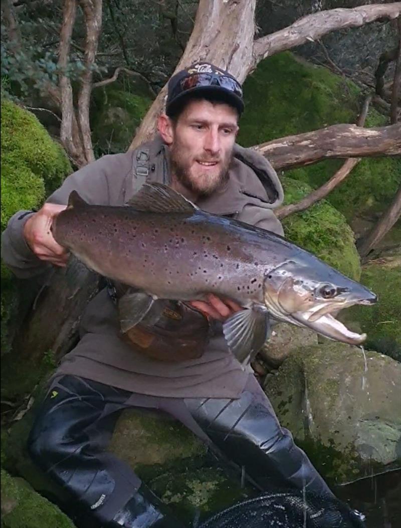 Jason Hales with a magnificent Sea trout from the Pieman River(shore based) - photo © Carl Hyland