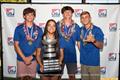 From left: Jaxon Hottinger, Noelani Velasco, Makani Andrews, and Bryce Huntoon with the Sears Cup at the award ceremony of the 2023 Chubb US Youth Triplehanded Championship at Lakewood Yacht Club © US Sailing / Lexi Pline