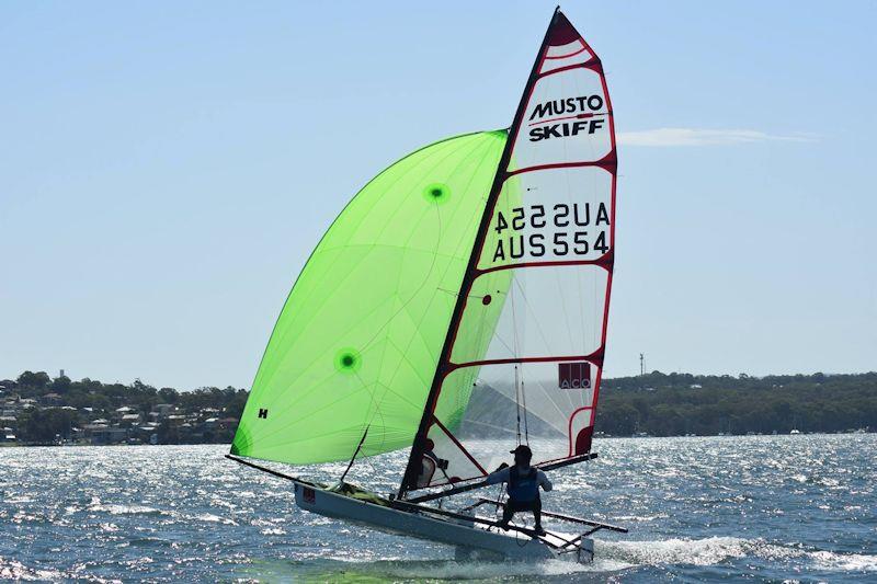 Spud Muffin at the Australian Musto Skiff National Championship 2019 photo copyright Phil Mayo taken at Wangi RSL Amateur Sailing Club and featuring the Musto Skiff class